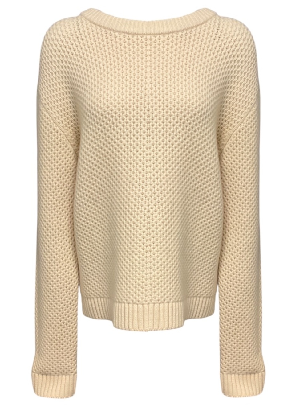 PRADA CREAM LONG SLEEVED WOOL AND CASHMERE KNIT CREWNECK PULLOVER SWEATER